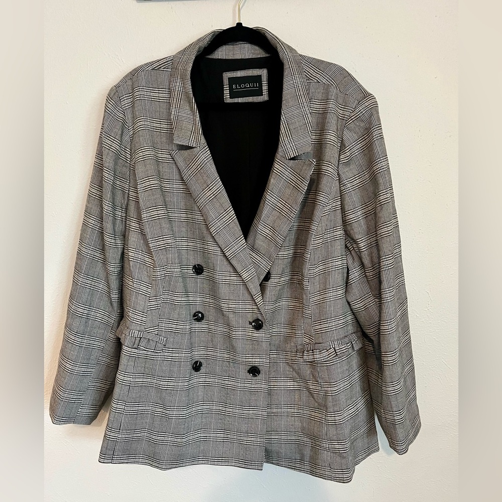 ELOQUII BLACK WHITE PLAID BLAZER - SIZE 28 - NWT